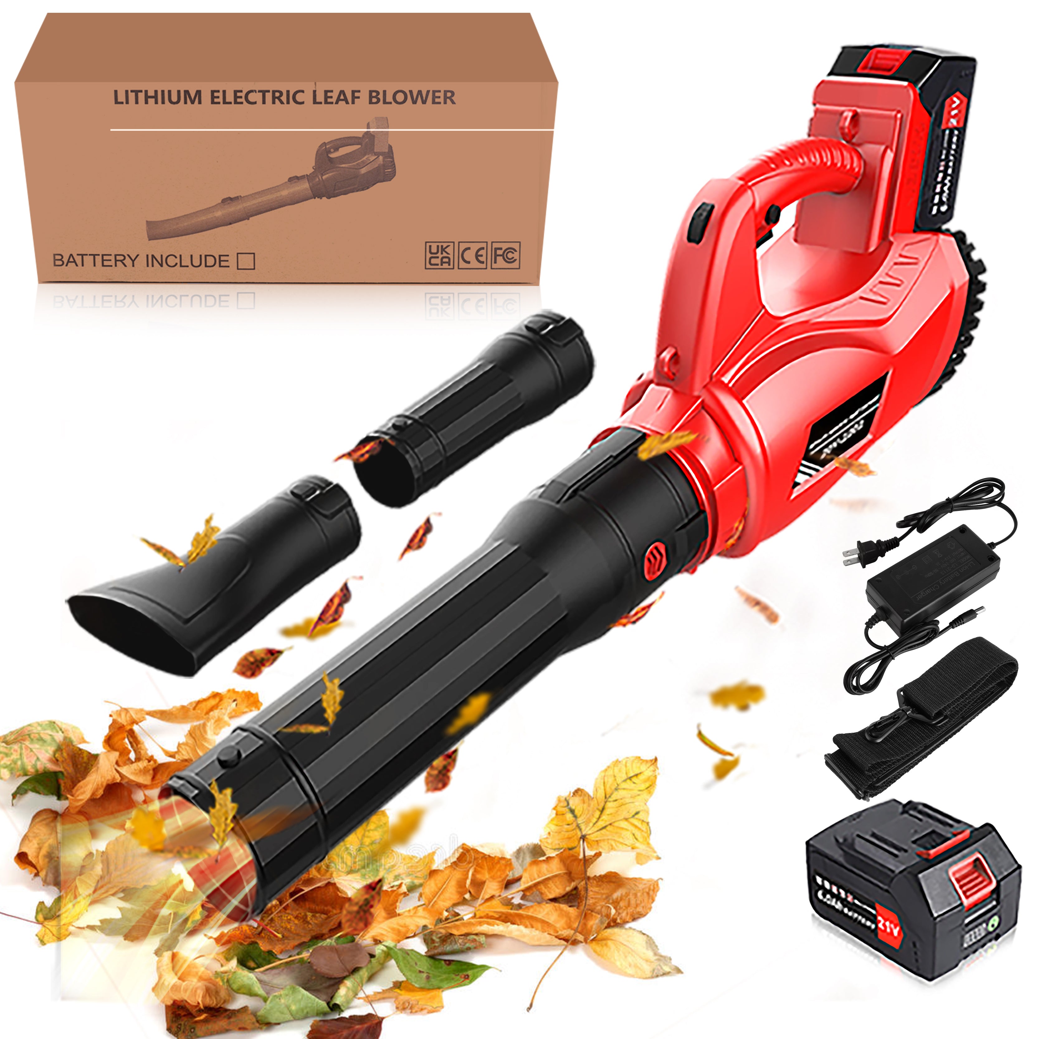 Cordless Leaf Blower with 6000mAh Battery and Charger, Tanbaby 21V 180MPH 320CFM Electric Leaf Blowers with 2 Section Tubes 6-Speed Dial Control for Fall Leaf, Lawn/Garden Care, Snow, Debris, Dust