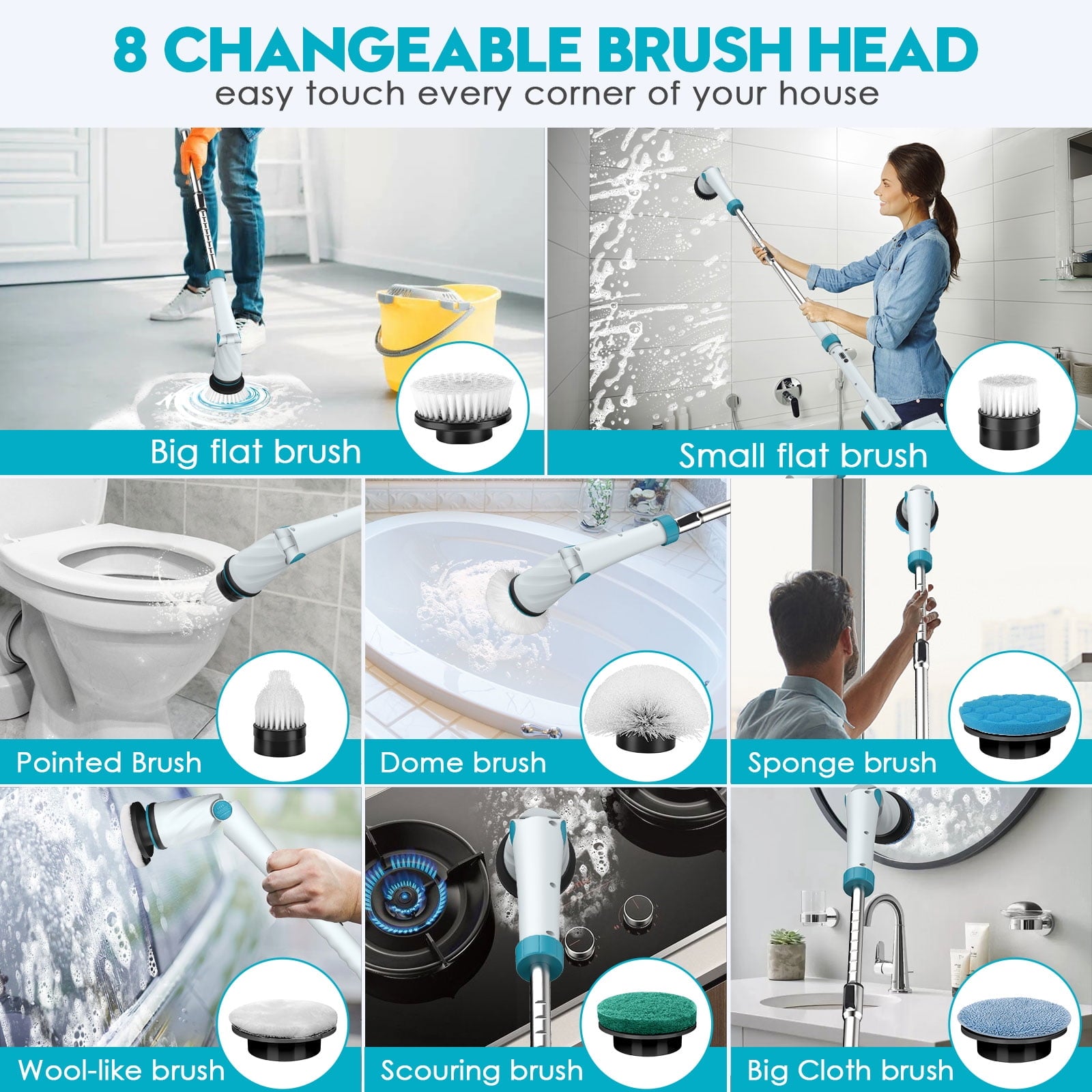 Amiluo Replacement Brush Heads for Electric Spin Scrubber, Cleaning Brush Heads 8 Pack for Amiluo Electric Floor Scrubber