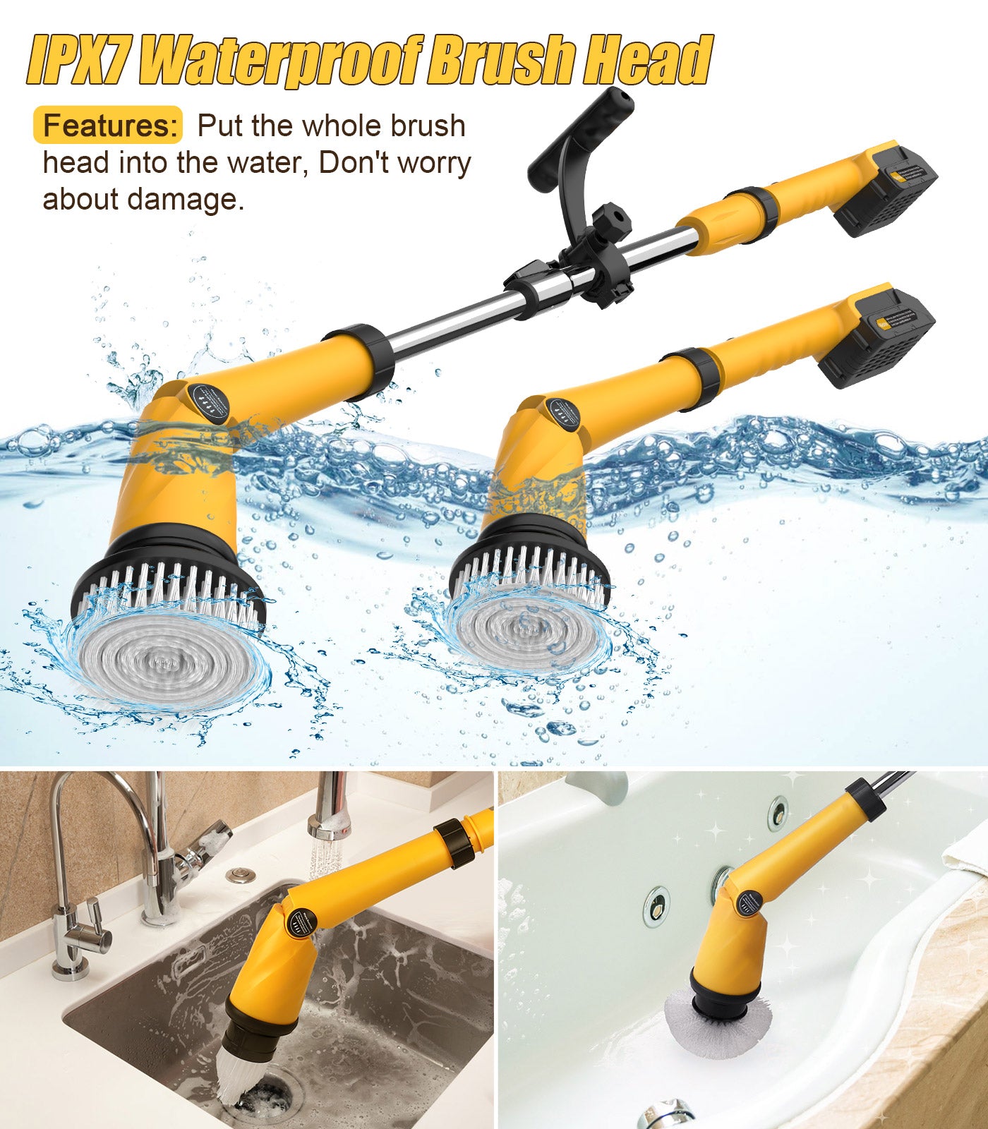 1200 RPM Electric Spin Scrubber with Two Batteries, 6000mAh Battery Cordless Cleaning Brush with Smart Display, Electric Tile Floor Scrubber with 8 Brushes, Powered Shower Scrubber for Bathtub Floor