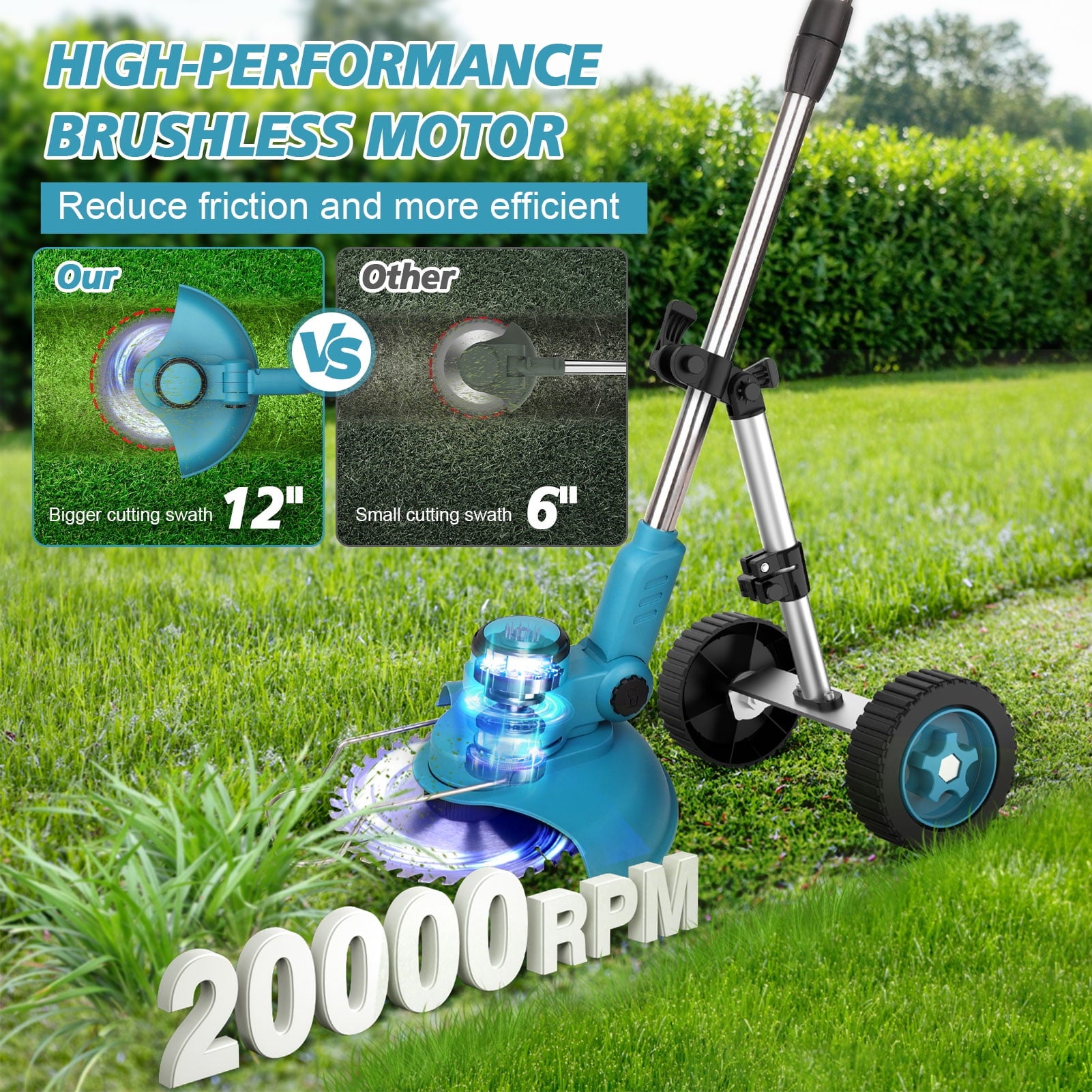 Grass Trimmer Cordless Electric String Trimmer & Edger, Tanbaby 3 in 1 Weed Wacker Kit with 3.0Ah Battery & Charger