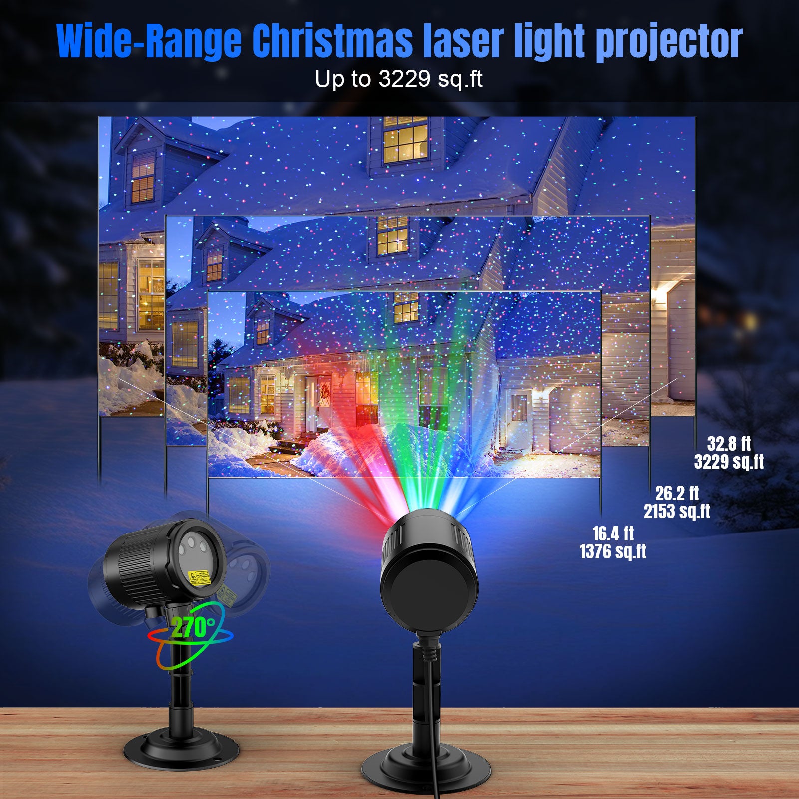 Laser Christmas Projector Lights Outdoor, Lacoco RGB 3 Color Starry Lights, Show Laser Projection Light, with RF Control, IP65 Waterproof for Decor Party Xmas Home