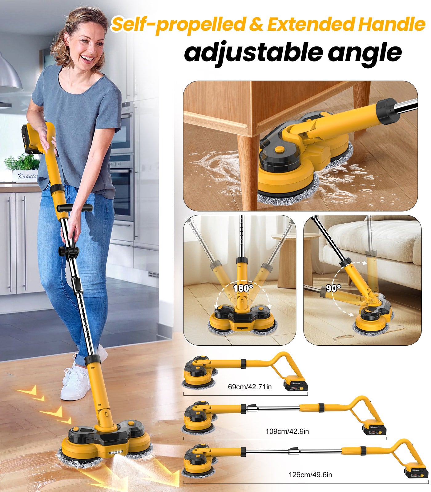 Cordless Electric Mop, with LED Headlight & Water Sprayer, Dual-Motor Powerful Spin Mop with 300ML Water Tank, Self-Propelled, Effortless Clean & Waxing