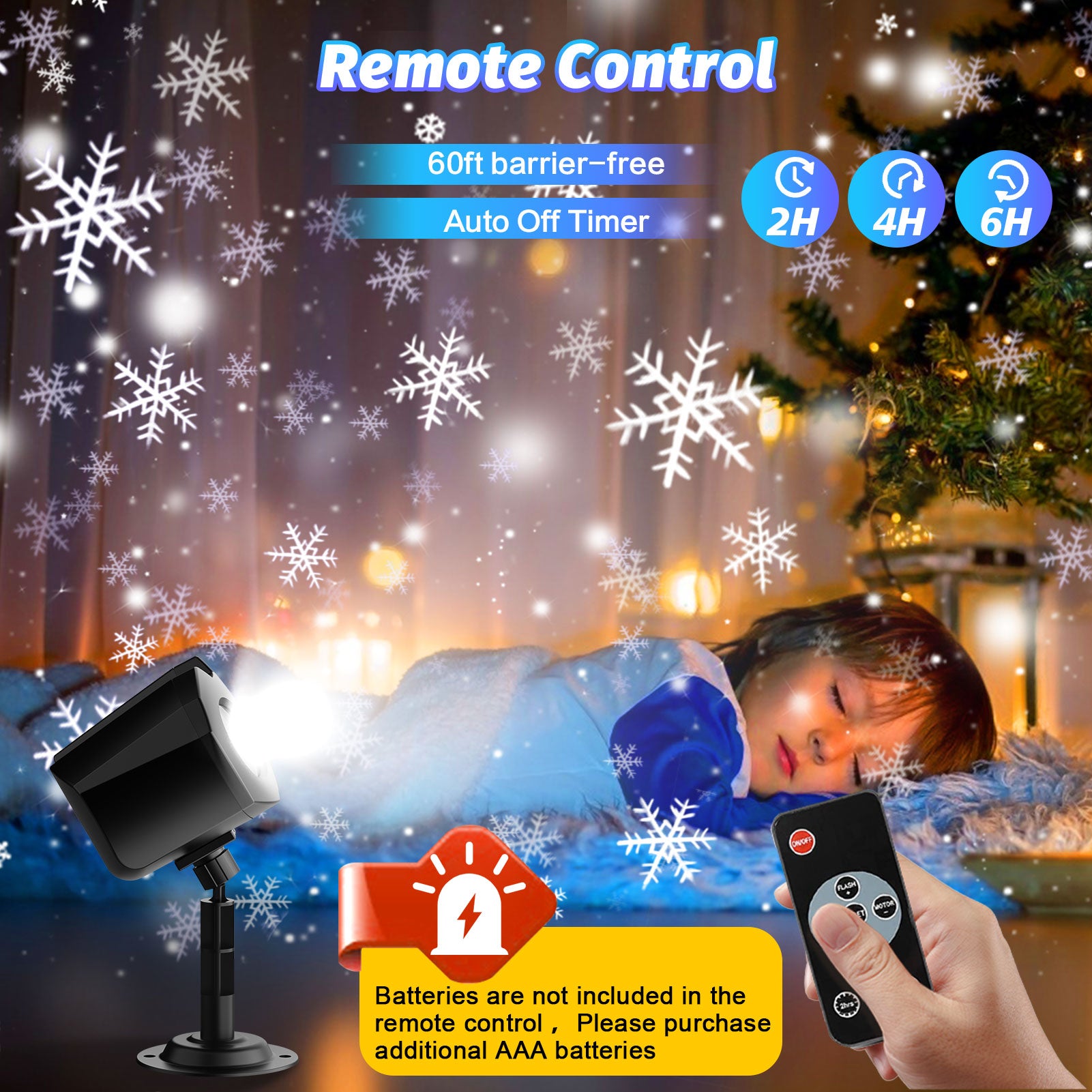 Snowflake Projector Lights, Tanbaby Christmas Snow Night Projection Lamp, IP65 Waterproof Outdoor LED Snow Spotlight for Halloween Holiday Party Home Decor Garden Light Projector, with Remote Control