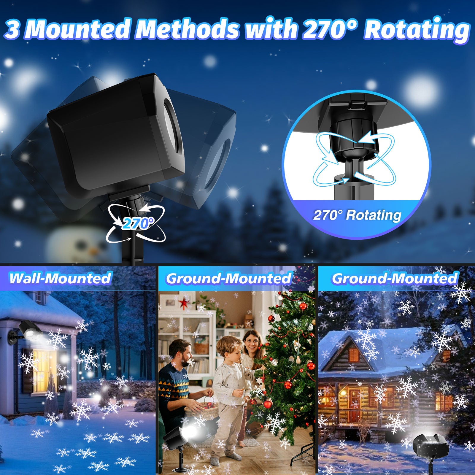 Snowflake Projector Lights, Tanbaby Christmas Snow Night Projection Lamp, IP65 Waterproof Outdoor LED Snow Spotlight for Halloween Holiday Party Home Decor Garden Light Projector, with Remote Control