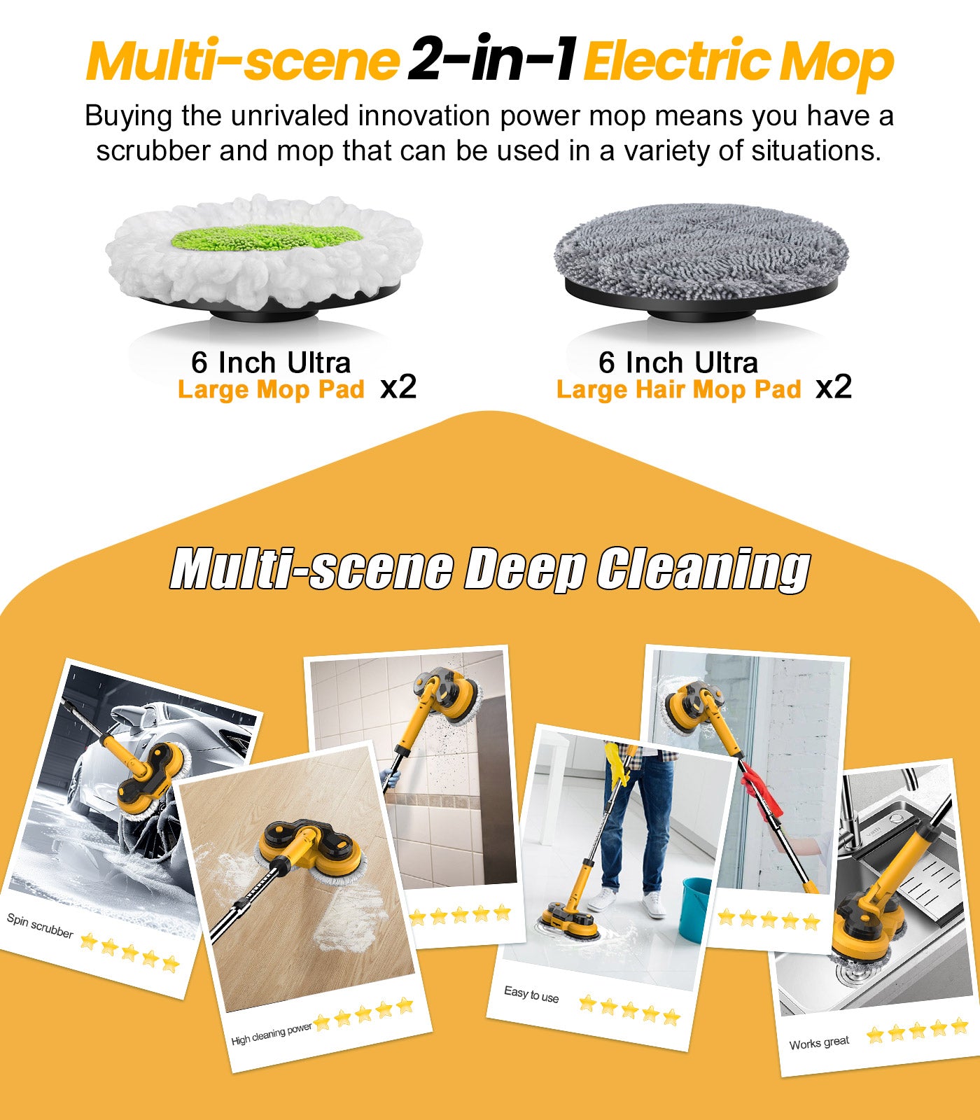 Cordless Electric Mop, with LED Headlight & Water Sprayer, Dual-Motor Powerful Spin Mop with 300ML Water Tank, Self-Propelled, Effortless Clean & Waxing