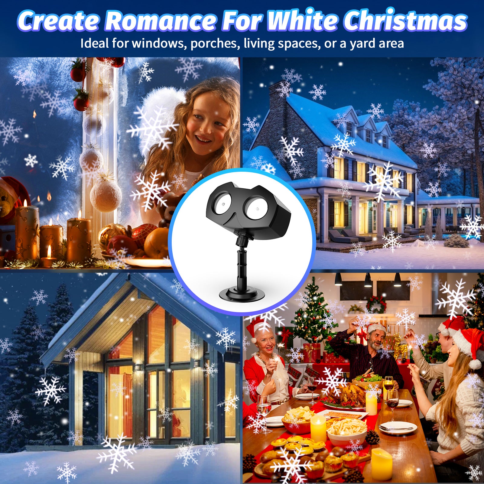 Snowflake Projector Lights, Tanbaby Christmas Snow Night Projection Lamp, IP65 Waterproof Outdoor LED Snow Spotlight for Halloween Holiday Party Home Decor Garden Light Projector, with Remote Control