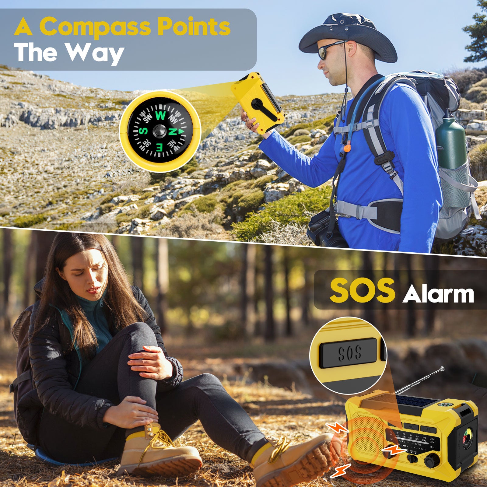 10000mAh Hand Crank Radio,Emergency Radio,Solar Radio,NOAA/AM/FM Weather Radio,USB Type-C Charging Radios Portable with LED Reading Light,SOS,Compass for Camping Hiking Travelling