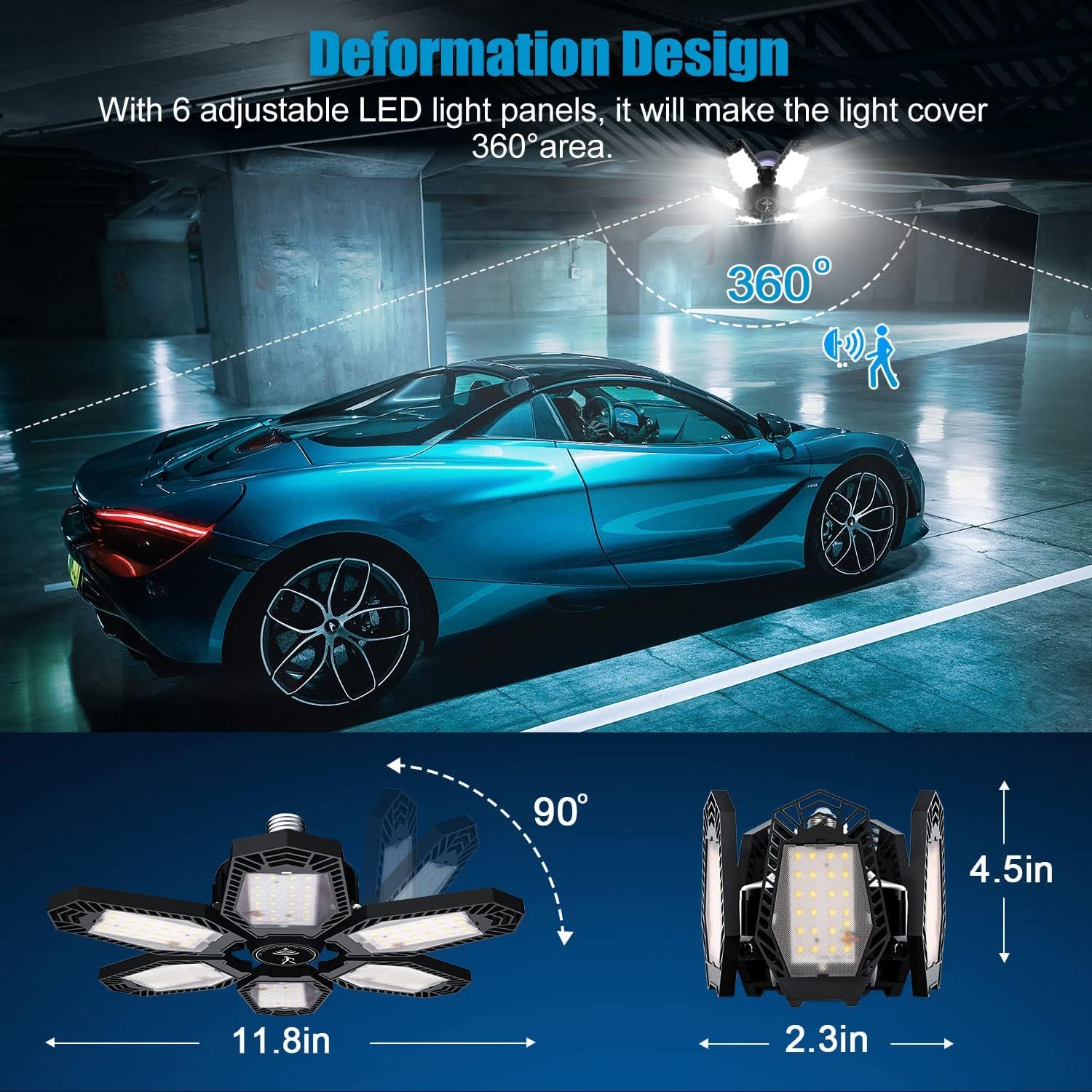 150W 15000LM 6500K LED Motion Sensor Garage Lights 2 Pack