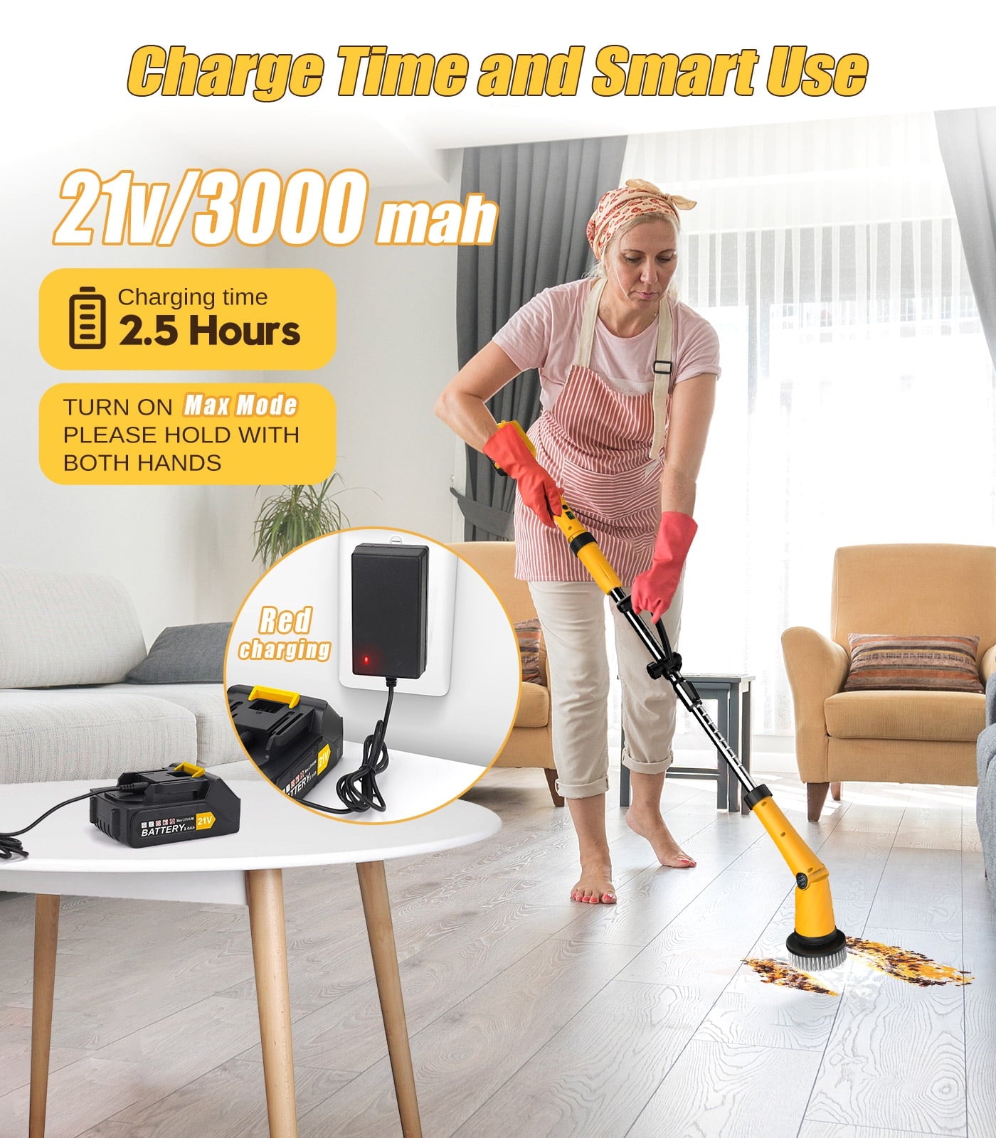 1200 RPM Electric Spin Scrubber with Two Batteries, 6000mAh Battery Cordless Cleaning Brush with Smart Display, Electric Tile Floor Scrubber with 8 Brushes, Powered Shower Scrubber for Bathtub Floor