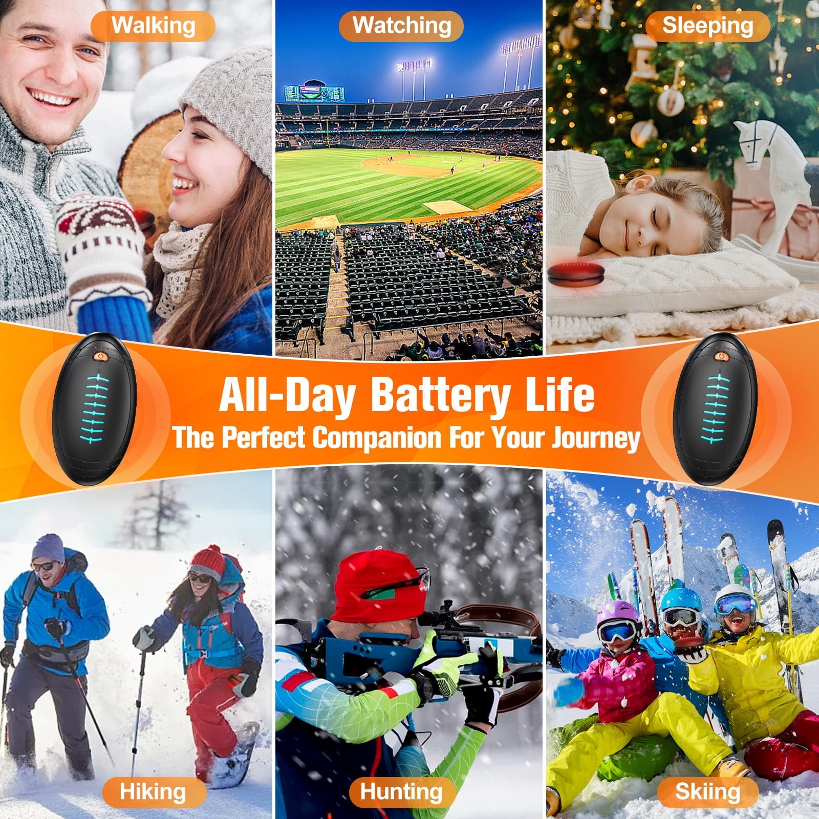 2-in-1 Electric Hand Warmers Rechargeable,2000mAh Portable Dual-Sided Handwarmer, 3 Levels Fast Heating Pocket Warmers Gifts for Christmas,Outdoor,Camping