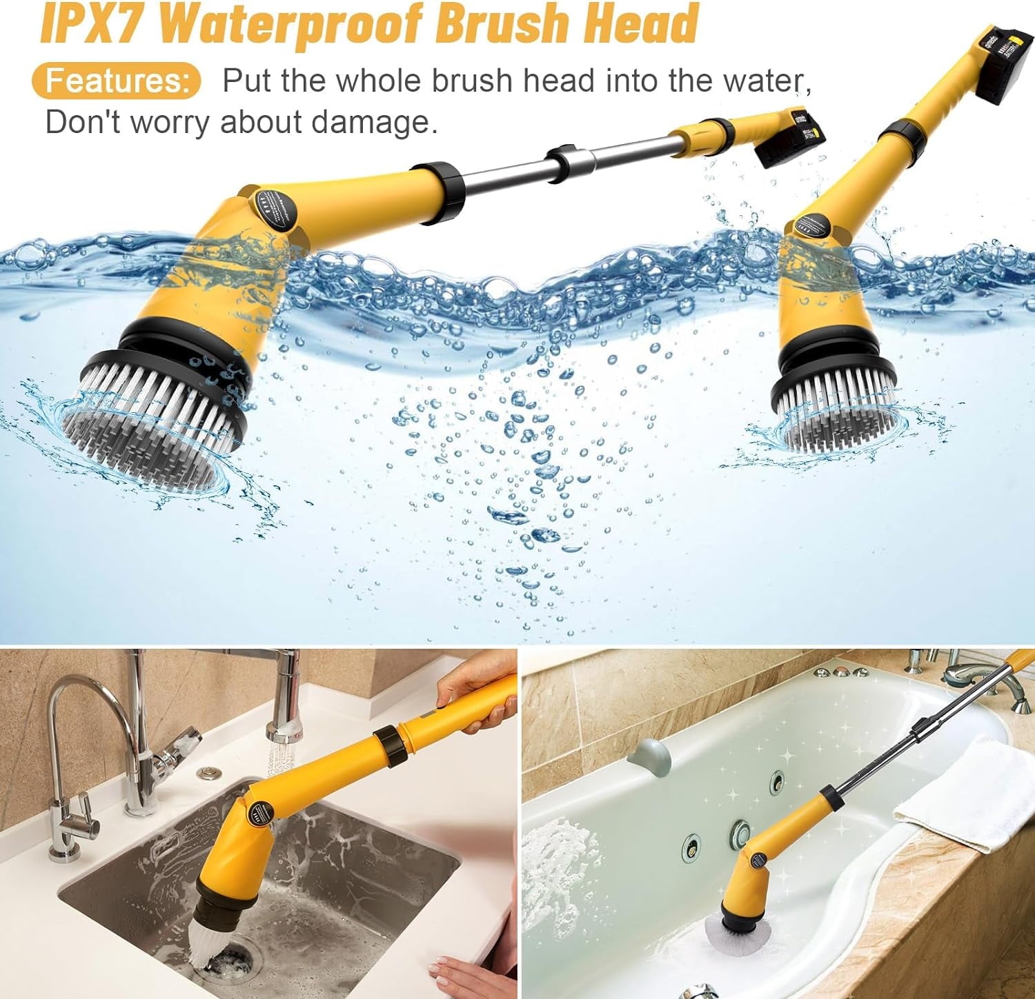 1200 RPM Battery Electric Spin Scrubber,Powerful Cordless Cleaning Brush with Smart Display, Electric Tile Floor Scrubber with 8 Brushes, 3 Adjustable Angle Electric Scrubber for Bathroom Kitchen